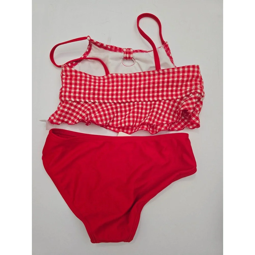 Cat & Jack Girls Red Gingham Ruffle Tankini Swimsuit Set Size M 8 NWT